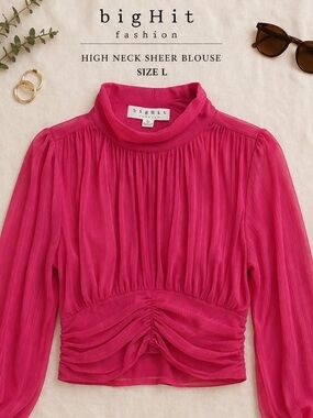 Hot Pink High Neck Cropped Sheer Blouse
Sz L Going Out Date Night Evening Vacay